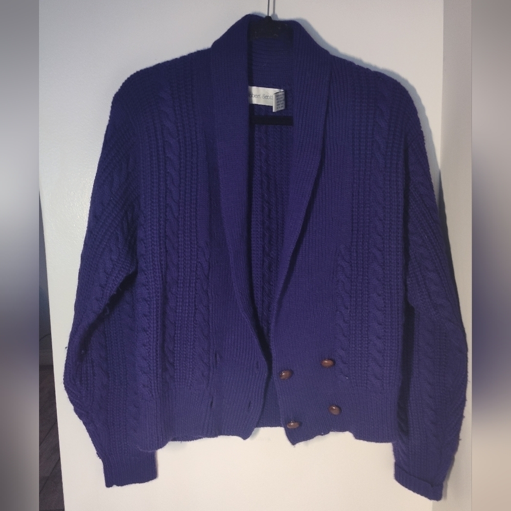 Vintage Robert Scott Women's Purple Cable Knit Sweater 100 Percent Wool Size 6